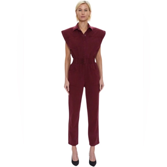 Anthropologie Pistola Rosie Button Front Jumpsuit Burgundy Size Large - Picture 2 of 13